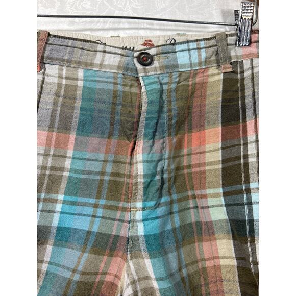 Tommy Bahama Shorts 40 Tan Blue Plaid Linen Tencel Bermuda - Picture 3 of 13